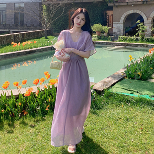 连衣裙 V领烟熏紫两件套 2C122 8822 K218 夏款 P140 首发