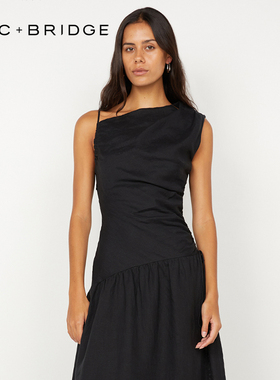 BECBRIDGE AUBREE 不对称斜肩修身日常简约长款连衣裙 S25-12989