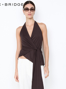 BECBRIDGE MIA挂脖不对称裹身弹力修身显瘦背心上衣 H25-21999