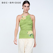 H25 BECBRIDGE CITRINA花卉挂脖网纱褶皱露背设计感上衣 21994P