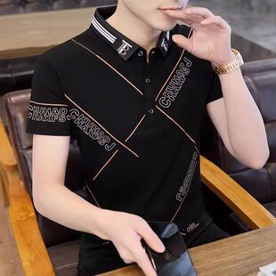 新款短袖polo衫男亨特立领绣花T恤高品质丝光t恤店主风