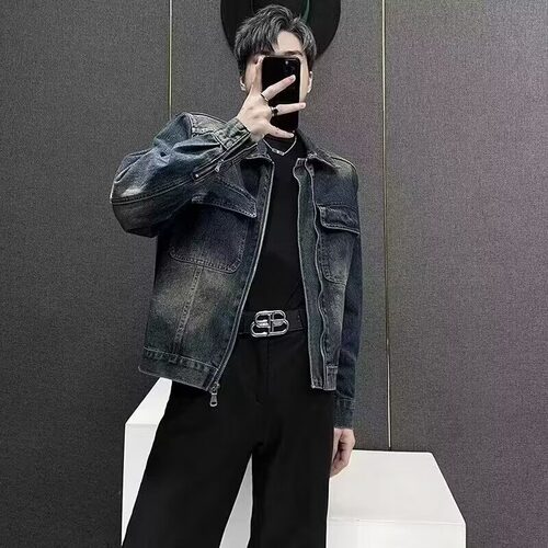 2025新款牛仔外套男春秋季高级感多口袋潮牌大码男士工装夹克