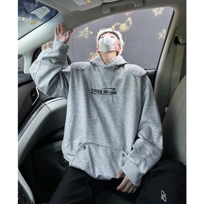 连帽卫衣男春秋款oversize潮牌刺绣情侣卫衣美式复古重磅宽松外套