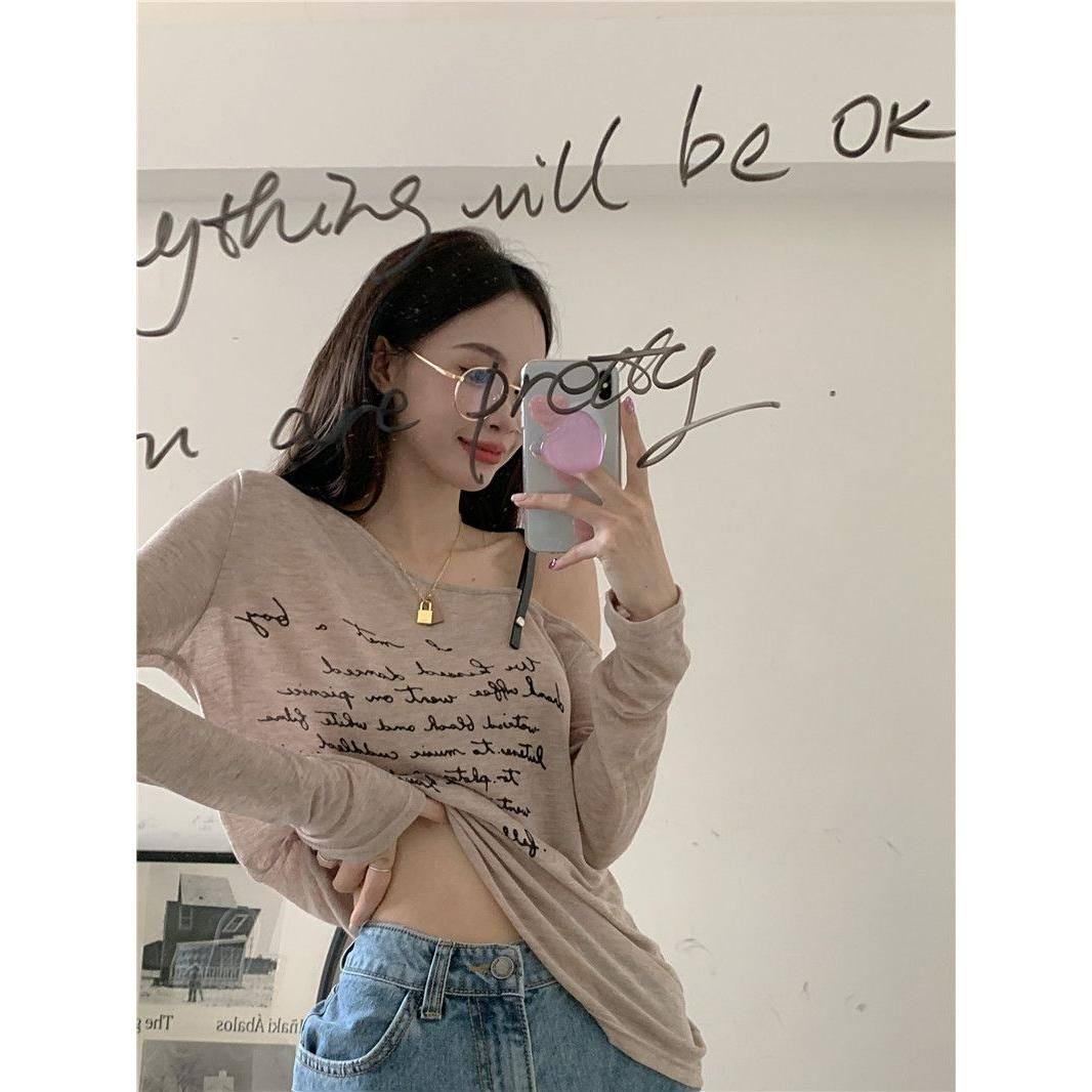 广州质量露肩吊带长袖T恤女夏薄款字母宽松防晒罩衫打底小衫上衣,女装/女士精品,T恤,淘宝优惠券,粉丝福利购,淘宝优惠卷