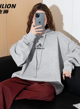唐狮官方灰色连帽卫衣女2026新款春秋女款宽松显瘦休闲套头上衣VB