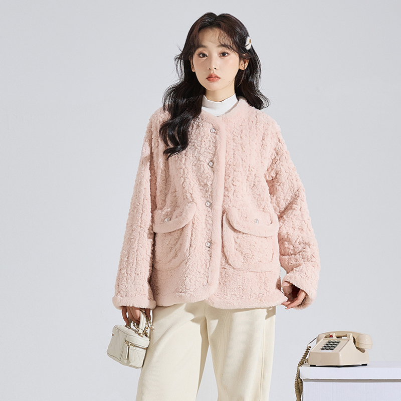 唐狮冬季新款小香风外套女仿羊羔绒上衣毛绒绒韩系高级感instu