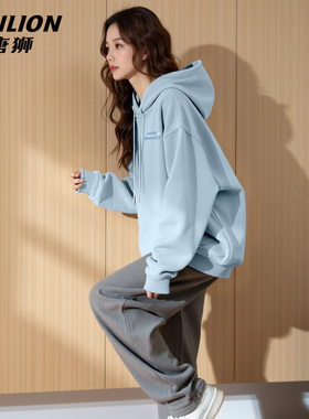 唐狮官方蓝色连帽卫衣外套女2026新款春秋女款宽松休闲套头上衣VB
