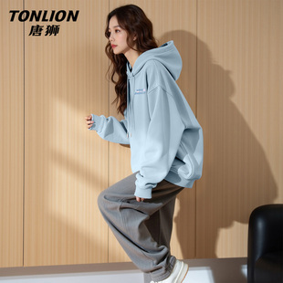 唐狮官方蓝色连帽卫衣外套女2026新款春秋女款宽松休闲套头上衣VB