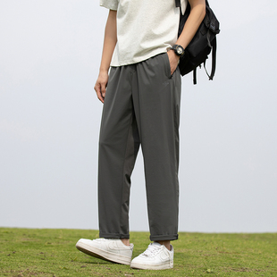 新款 速干裤 男休闲长裤 宽松抽绳直筒潮流锥形九分裤 薄款 唐狮夏季