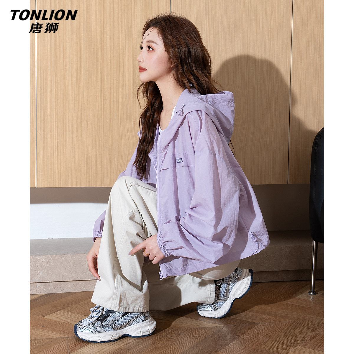 唐狮春夏季新款外套女装紫色连帽防晒薄款宽松小个子轻薄防晒衣