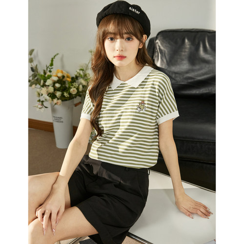 唐狮春夏针织衫女Polo短袖条