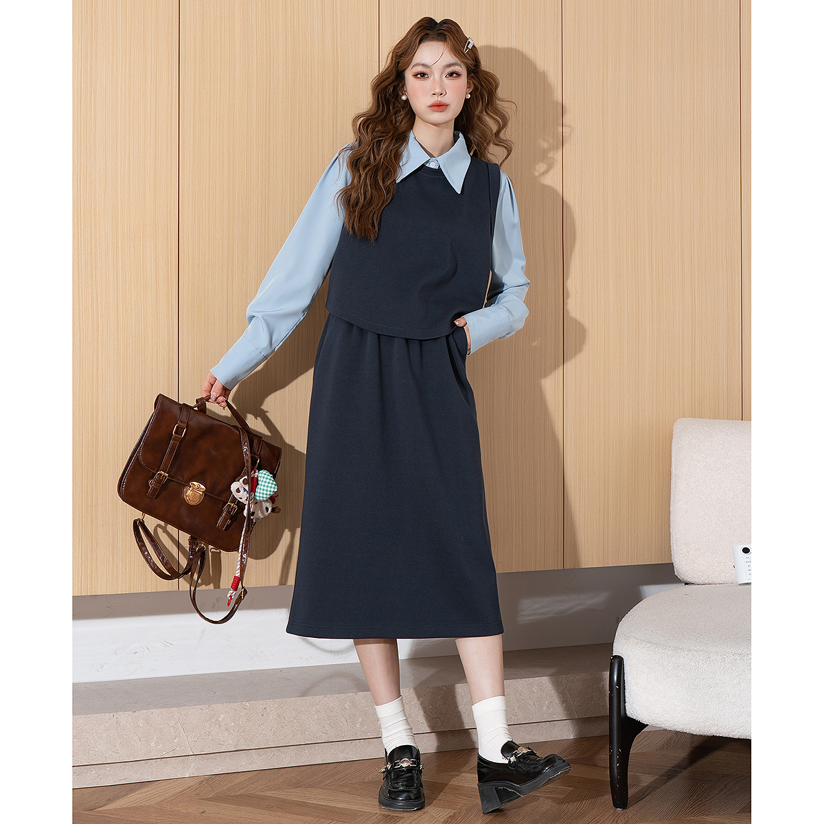 唐狮秋冬季套装女假两件背心上衣