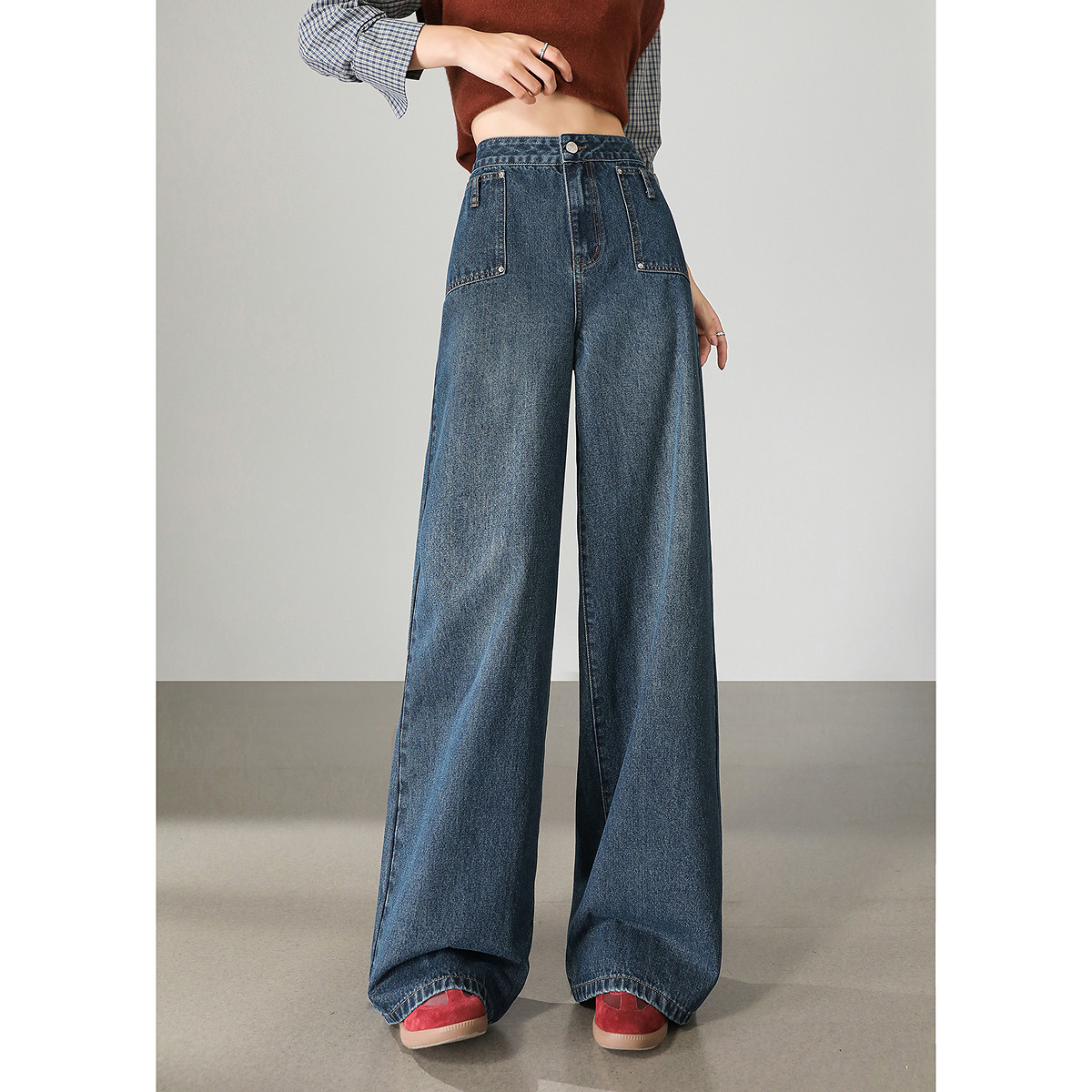 唐狮秋冬牛仔长裤女宽松渐变设计