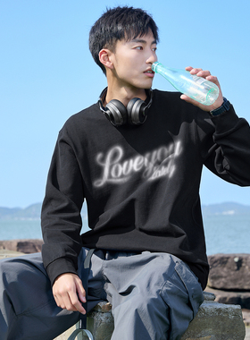 唐狮春季款长袖T恤男装美式印花宽松圆领上衣潮酷内搭简约打底tTD