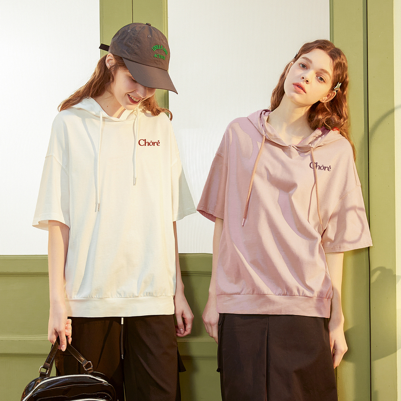 唐狮百搭半袖卫衣夏季白色短袖连