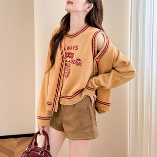 唐狮秋冬毛衣女外套毛线衫 韩系TA 内搭两件套学院风减龄高级感时尚