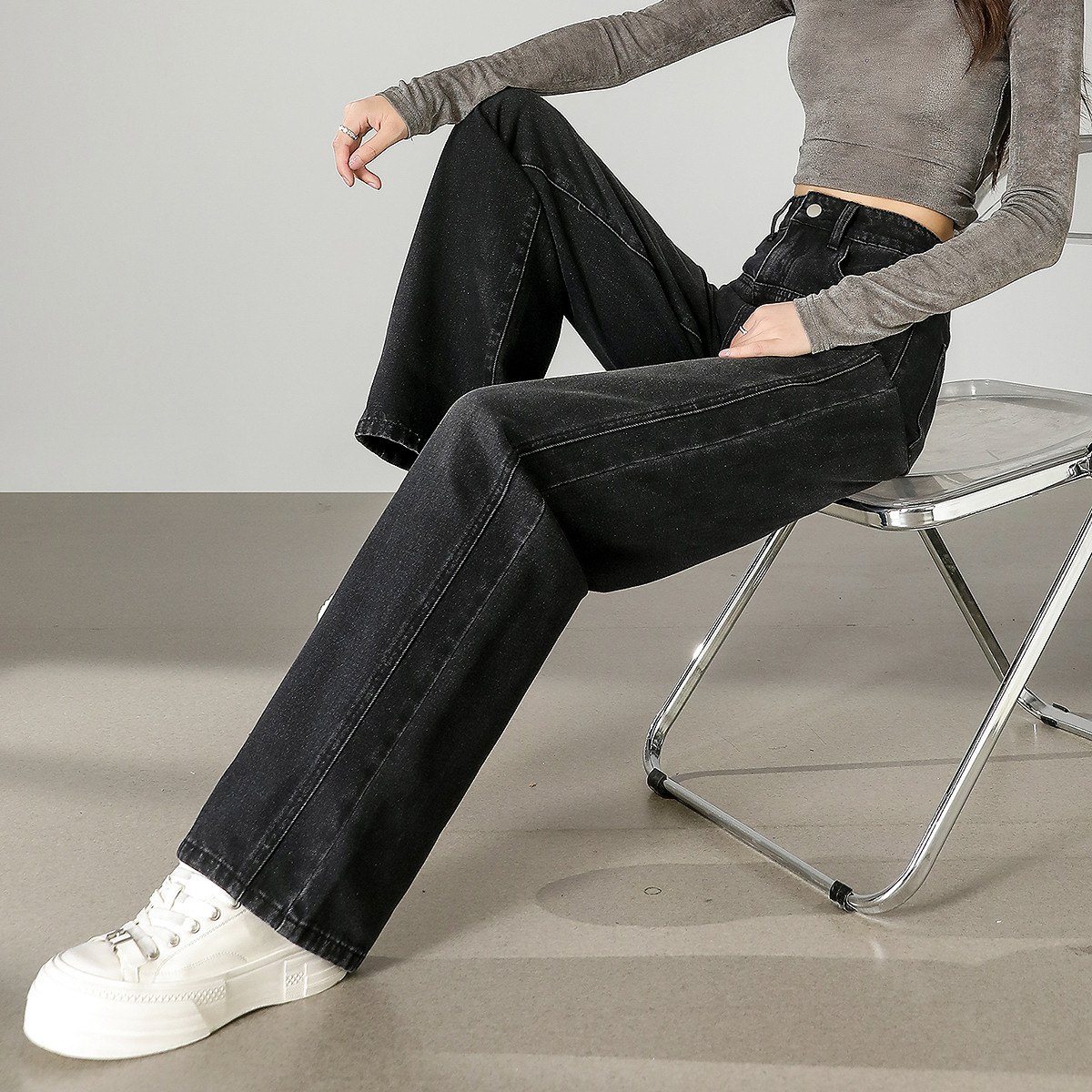 唐狮秋冬新款牛仔裤女显瘦阔腿裤复古设计感分割线直筒长裤TUTA,女装/女士精品,牛仔裤,淘宝优惠券,粉丝福利购,淘宝优惠卷