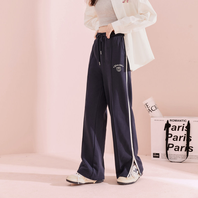 草莓熊唐狮阔腿运动裤女秋冬新灰