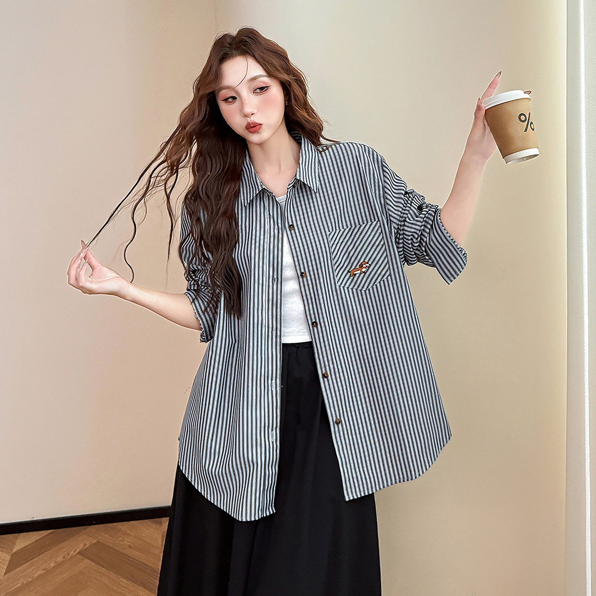 唐狮秋季长袖衬衫女条纹简约设计气质时尚流行高级感上衣上新BLtu