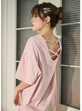 唐狮夏日多巴胺黑色连衣裙女装背绑带设计T恤连衣裙法式浪漫裙子