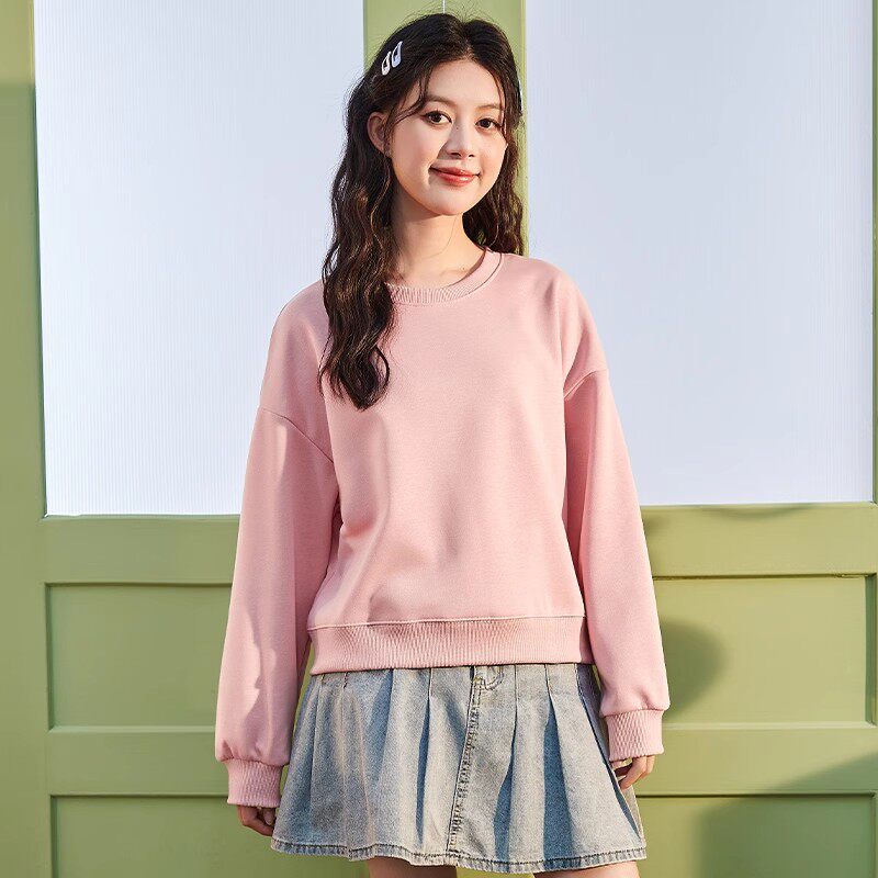 唐狮粉色圆领卫衣女2026新款爆款宽松上衣慵懒风外套女春秋款VB