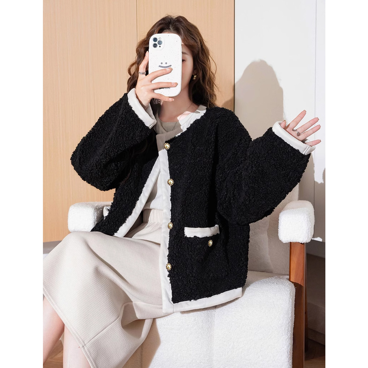 唐狮春季新款女外套富家千金风撞色百搭黑色时尚潮流爆款流行tu