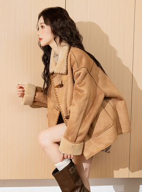 唐狮秋冬季新款仿麂皮绒外套女拼接仿羊羔毛保暖加厚外套休闲W1tu