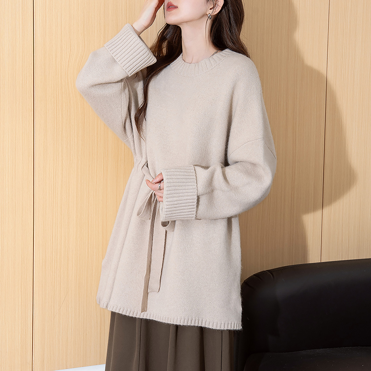 唐狮秋冬毛衣女气质风腰带设计长款套头春秋可外穿休闲上衣慵懒tu,女装/女士精品,毛衣,淘宝优惠券,粉丝福利购,淘宝优惠卷