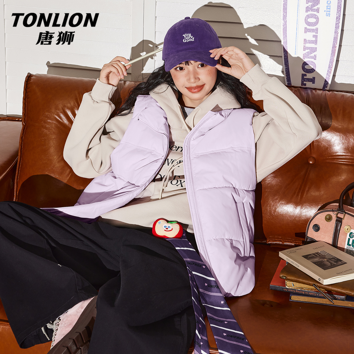 唐狮紫色羽绒马甲外穿秋冬季爆款