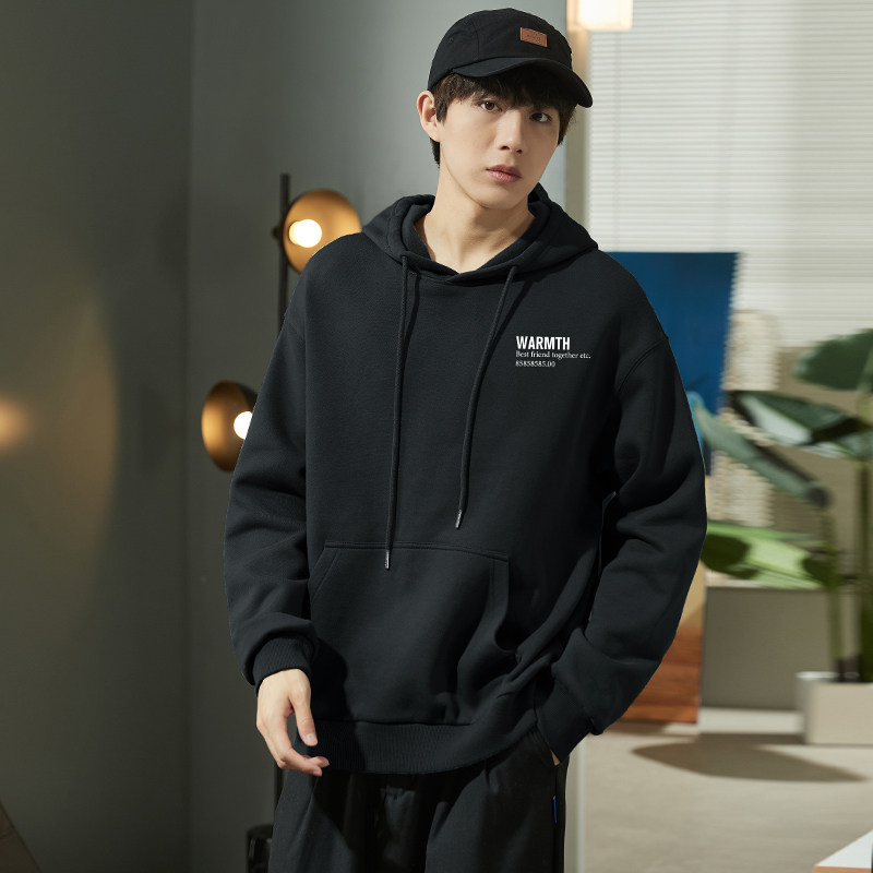 唐狮向日葵印花连帽卫衣男春秋季黑色帽衫卫衣男士学生帅气上衣潮