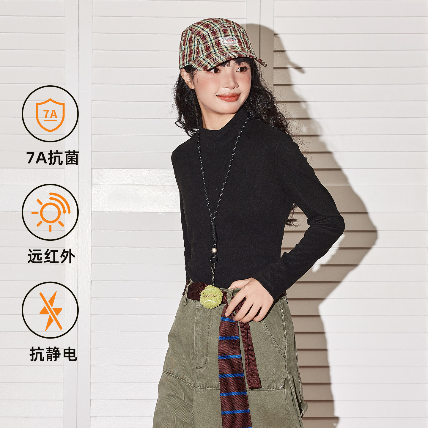 唐狮双面德绒半高领打底衫长袖T恤女款修身黑色高级感磨毛上衣VB