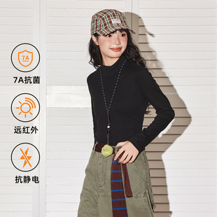 唐狮双面德绒半高领打底衫长袖T恤女款修身黑色高级感磨毛上衣VB