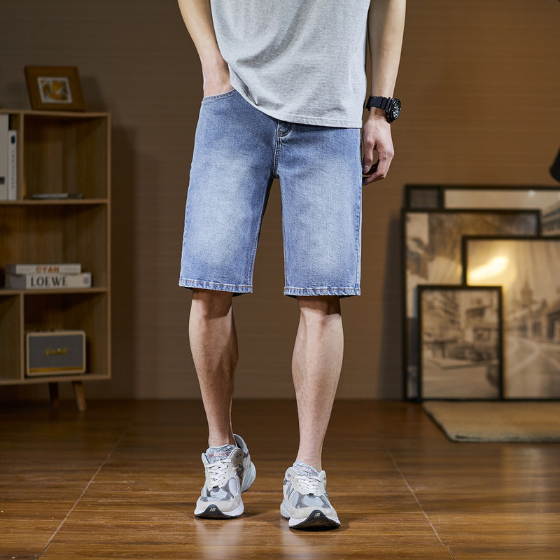 唐狮春夏季牛仔短裤男修身百搭显瘦直筒休闲潮流个性五分中裤复古