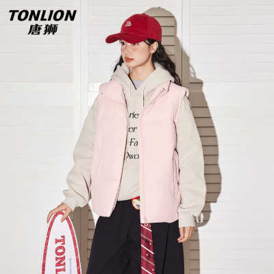 唐狮粉色棉服马甲女外穿冬新款