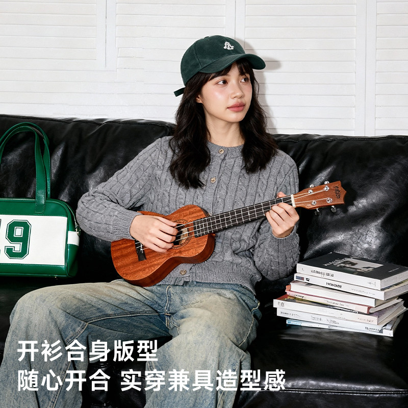 唐狮秋冬2026新款女麻花毛衣开衫立体麻花织纹软糯纱线材质层次VS