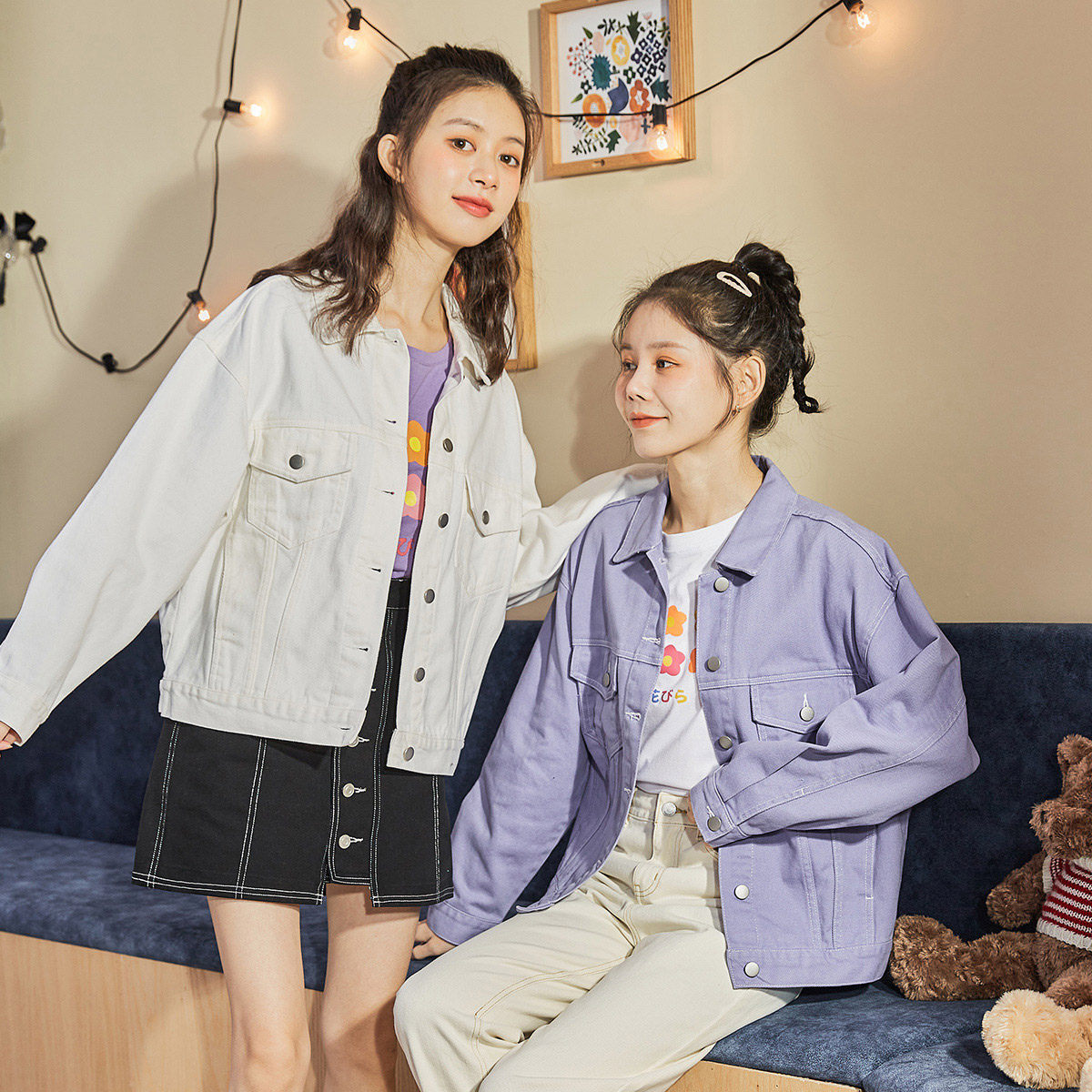 唐狮春秋装新款宽松韩版复古流行外套休闲ins短款女牛仔外套潮