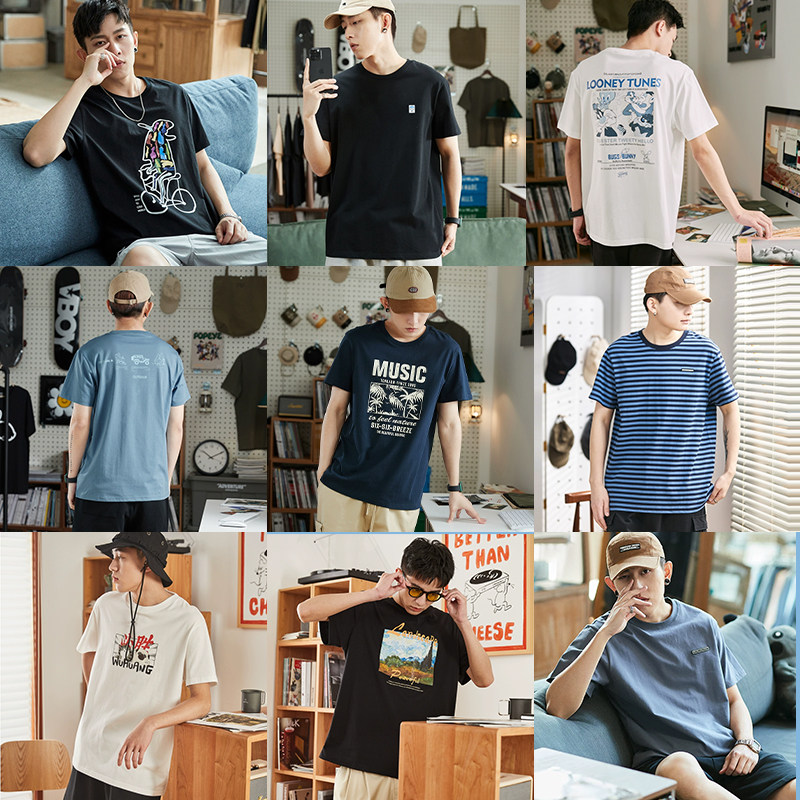 [99元3件]唐狮男短袖T恤衫夏天潮圆领半袖印花上衣夏季新流行穿