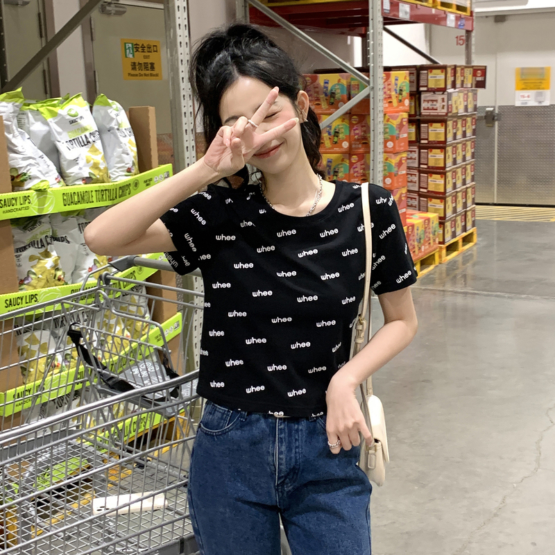 唐狮黑色短袖t恤女装夏季设计感