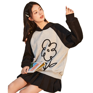 唐狮连帽卫衣春秋季女款灰色宽松插肩袖小众独特别致漂亮上衣外套