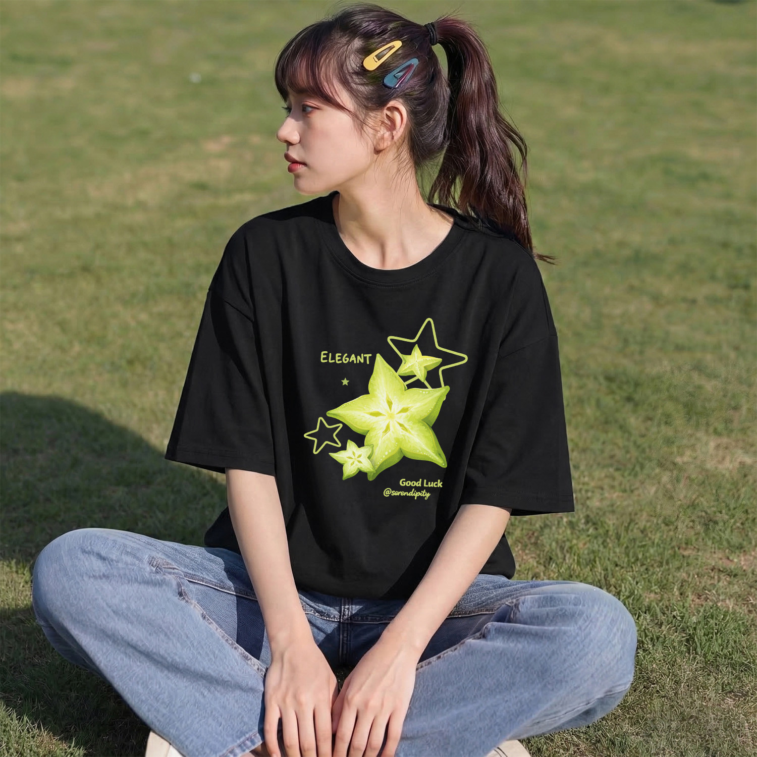 唐狮官方黑色短袖t恤女2026年新款夏季小个子纯棉宽松正肩上衣V