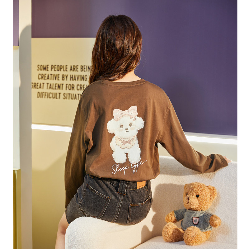 唐狮长袖T恤女秋新款圆领甜美内搭打底衫宽松显瘦上衣女ins潮TE