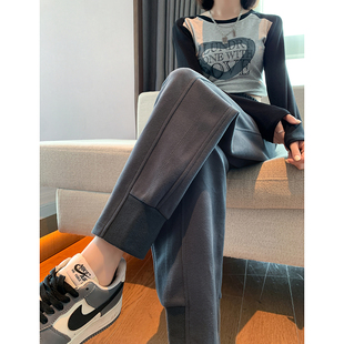 百搭灰色运动卫裤 唐狮春季 束脚哈伦萝卜裤 女休闲长裤 WPTD 新款