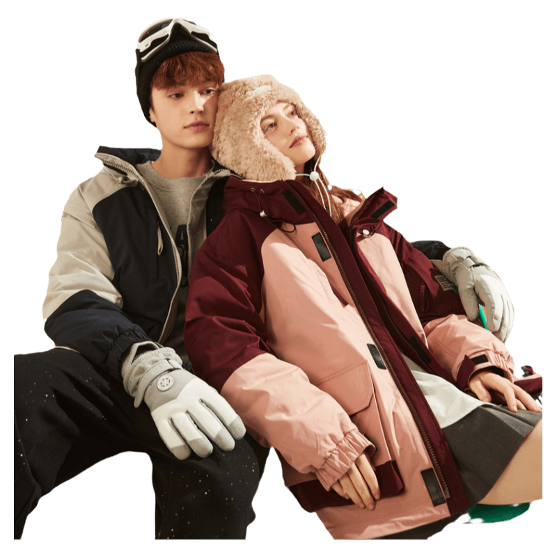 唐狮情侣连帽拼接撞色户外短款羽绒服男女款新冬季防寒服外套