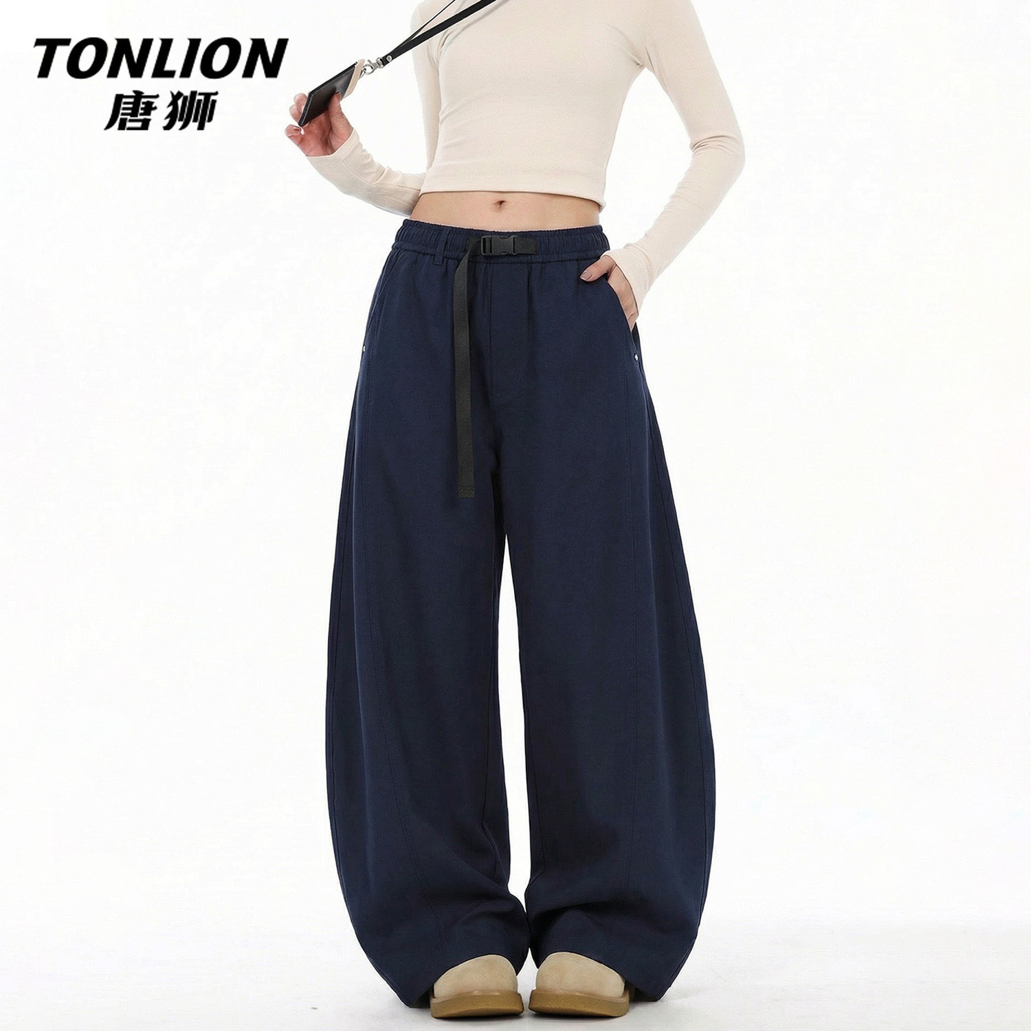 唐狮官方弯刀工装裤女款2026新款春秋款女士宽松直筒运动阔腿裤V