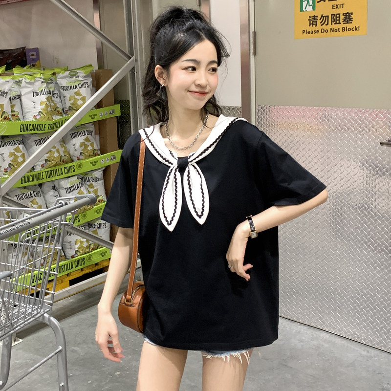 唐狮海军领短袖T恤女宽松春夏季新款日系学院风甜美上衣别致f