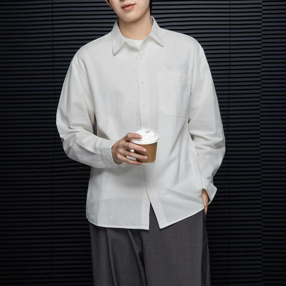 唐狮秋冬新款长袖衬衫男宽松复古工装纯色开衫衬衣休闲外套男TMTA