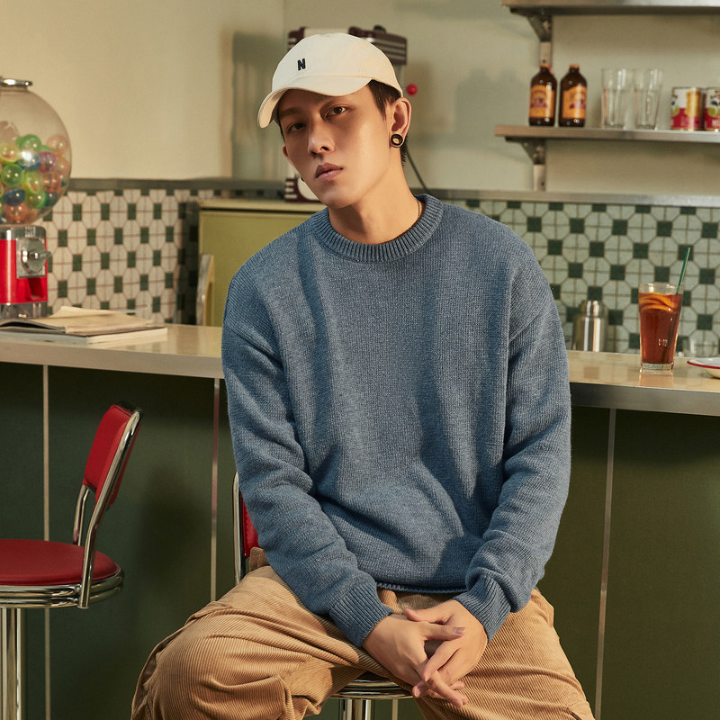 唐狮秋冬季新款毛衣男纯色圆领针织衫韩版潮宽松打底线