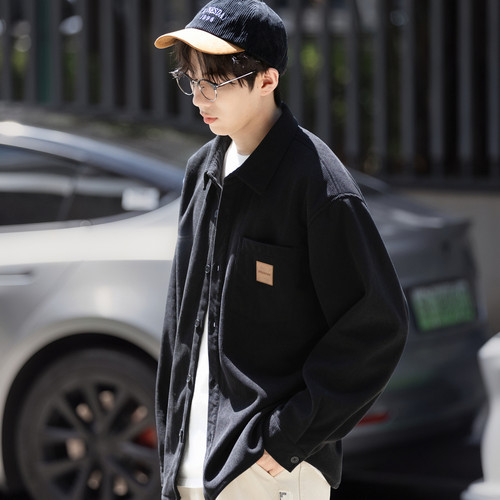 唐狮秋冬新款男长袖衬衫翻领口袋