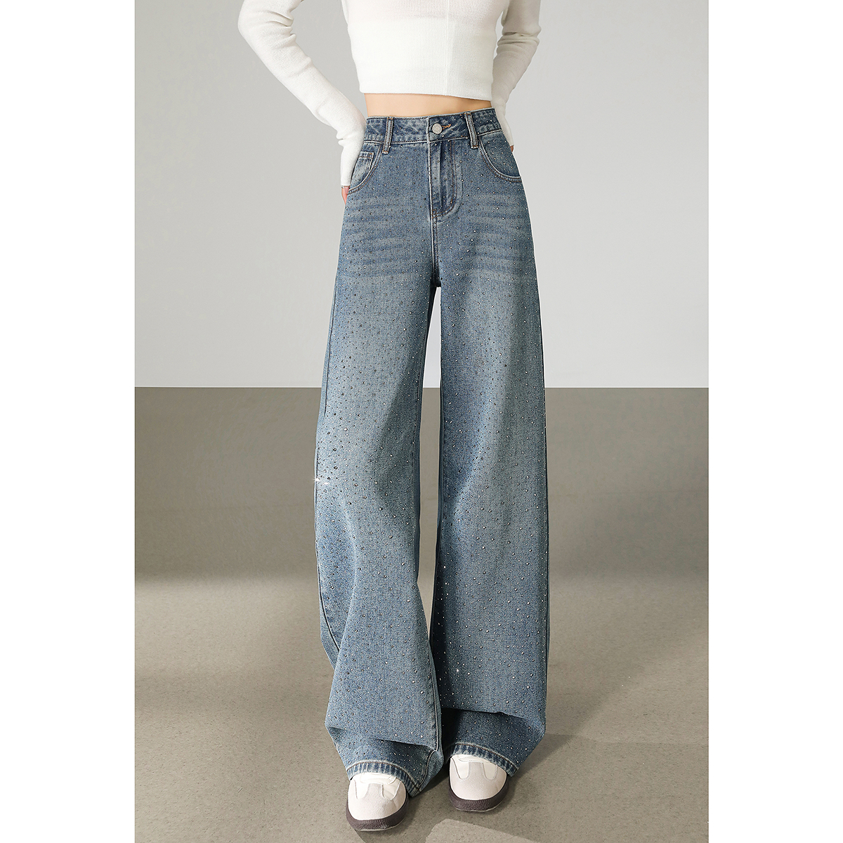 唐狮秋季新款女牛仔长裤宽松亮片