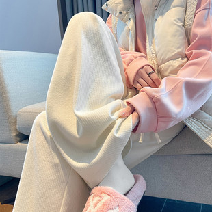 唐狮春秋新款女休闲裤宽松直筒阔腿裤显瘦百搭黑工装长裤 TD